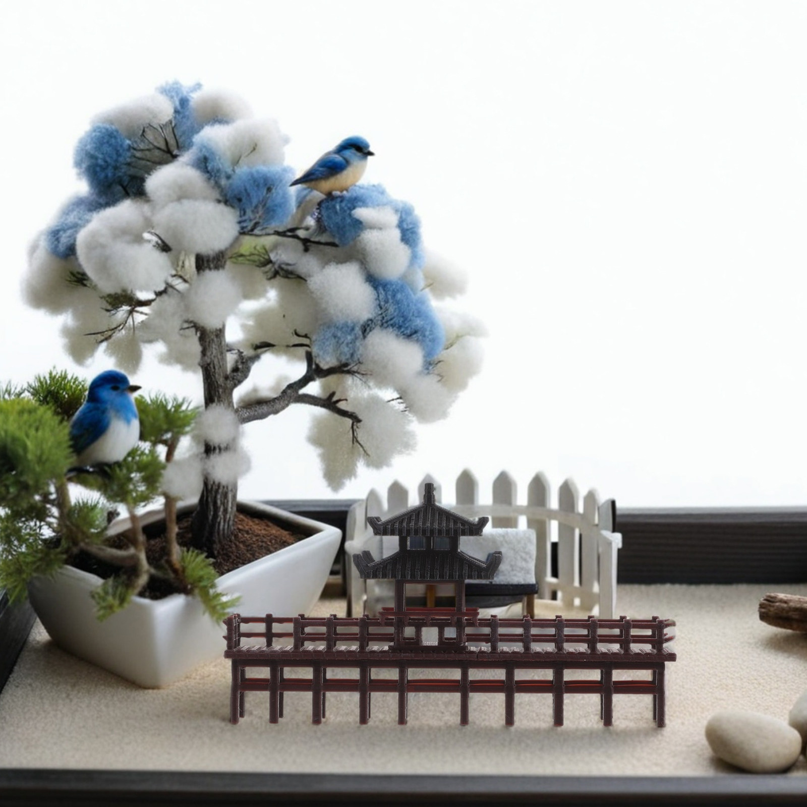Bonsai Garden Landscape Design - Miniature Chinese Pavilion Bridge Ornament Elegant