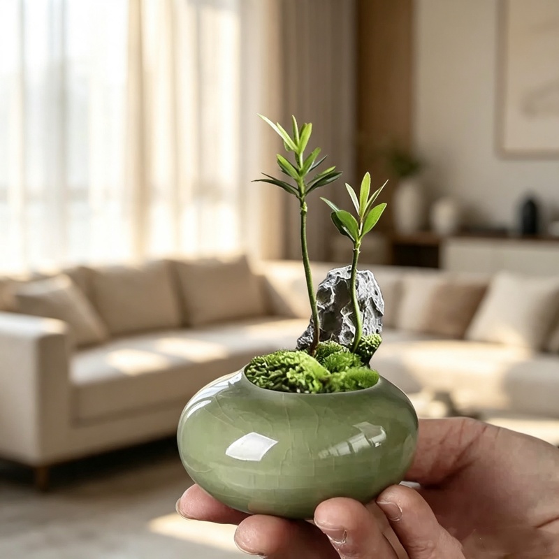 Mini Ice Crack Glazed Plant Po - Bonsai Garden Art ulasan dan harga
