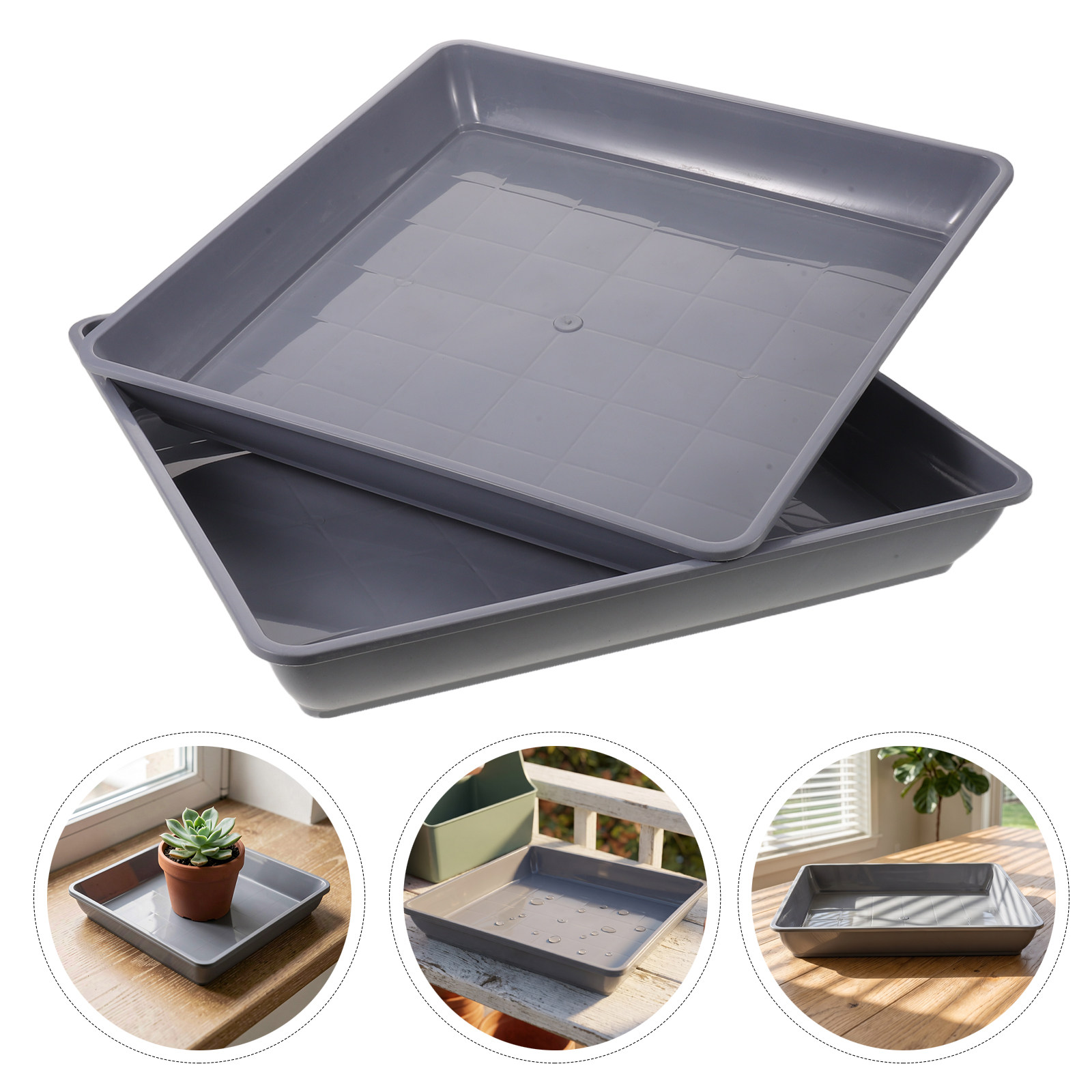 2Pcs Square Plastic Plant Pot  - Drip Tray Saucer ulasan dan harga