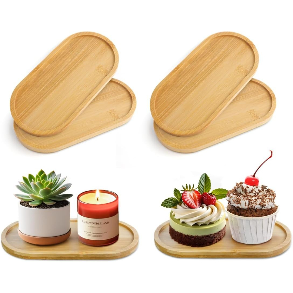 4pcs Bamboo Plant Saucer Oval  - Drip Tray Saucer ulasan dan harga